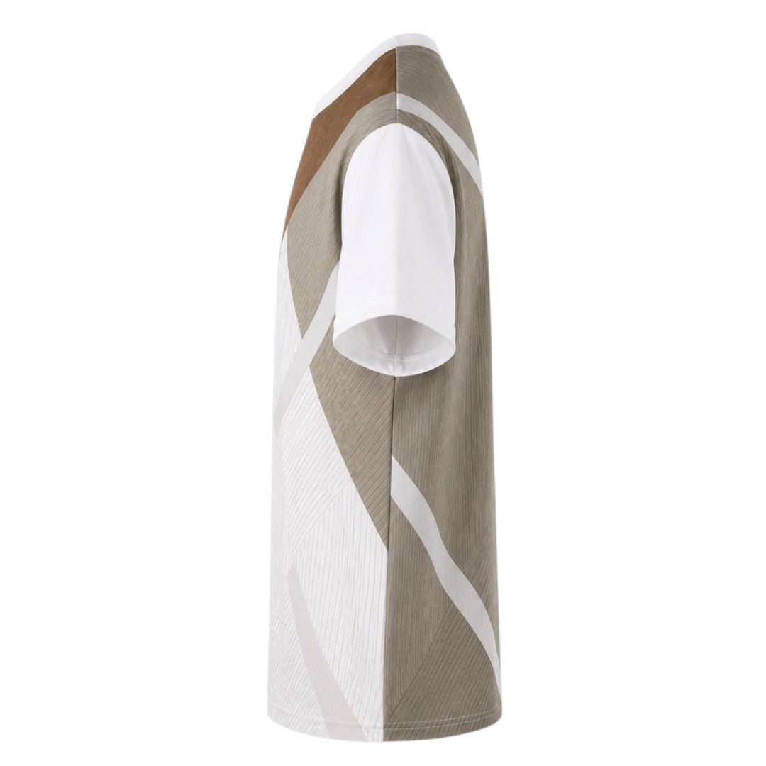 S D Trading Co Men’s Brown, Taupe & White Geometric Crew Neck T-Shirt