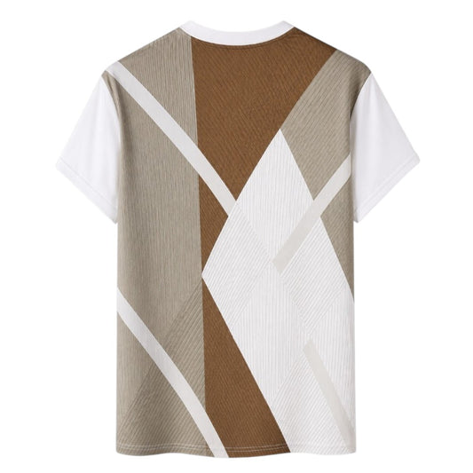 S D Trading Co Men’s Brown, Taupe & White Geometric Crew Neck T-Shirt
