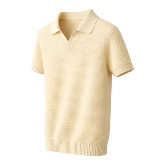 S D Trading Co Men’s Cream Textured Knitted Polo T-Shirt