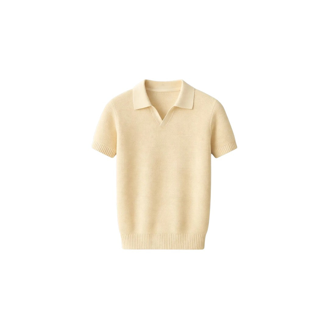 Effortless Style with the S D Trading Co Men’s Cream Textured Knitted Polo T-Shirt