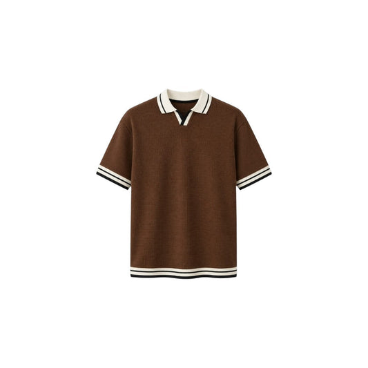 Classic Contrast Style with the S D Trading Co Men’s Brown Knitted Polo T-Shirt