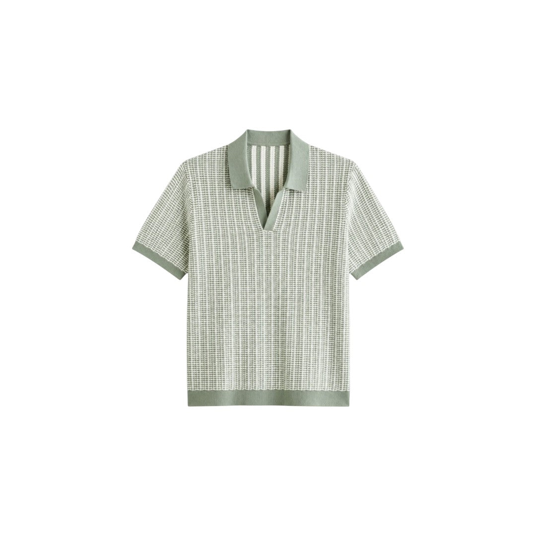 Refresh Your Look with the S D Trading Co Men’s Sage Green Textured Knitted Polo T-Shirt