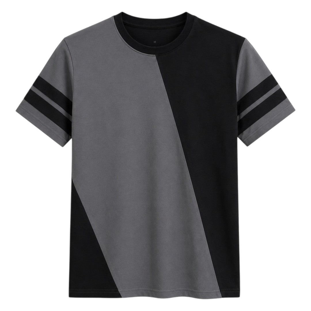 S D Trading Co Men’s Charcoal Grey & Black Colour-Block Crew Neck T-Shirt