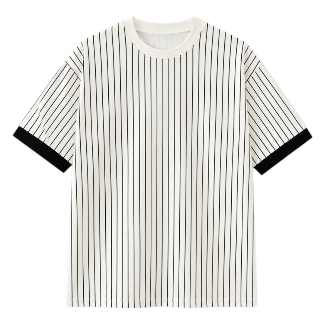 S D Trading Co Men’s Ivory Pinstripe Crew Neck T-Shirt