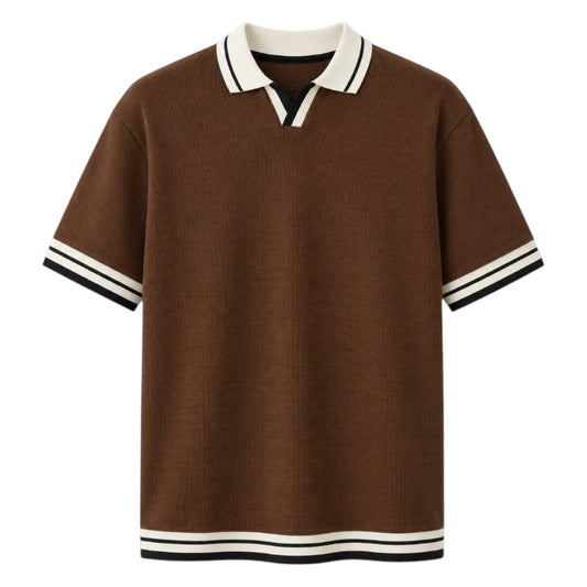 S D Trading Co Men’s Chocolate Brown Contrast-Trim Knitted Polo Shirt