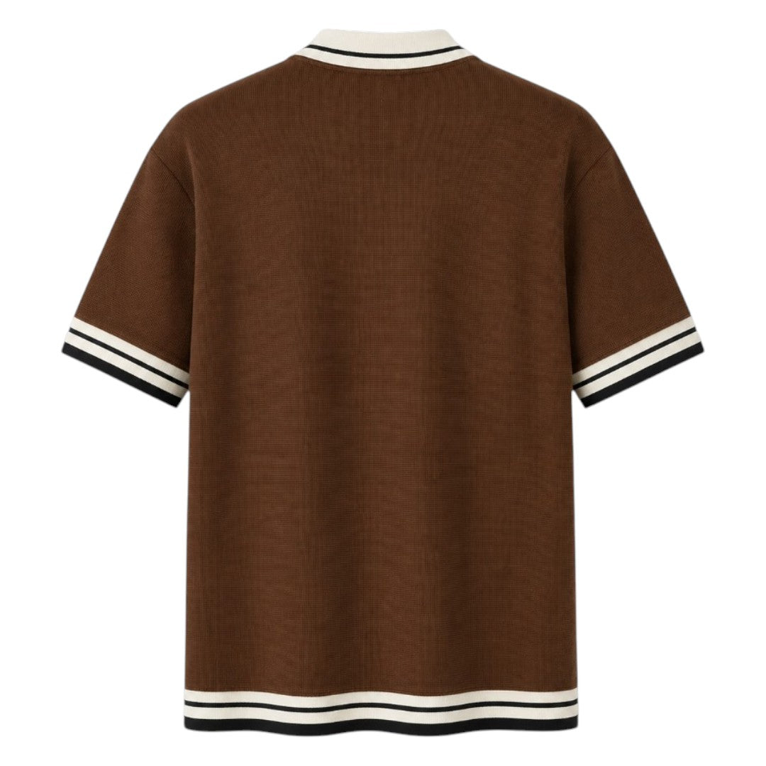 S D Trading Co Men’s Chocolate Brown Contrast-Trim Knitted Polo Shirt