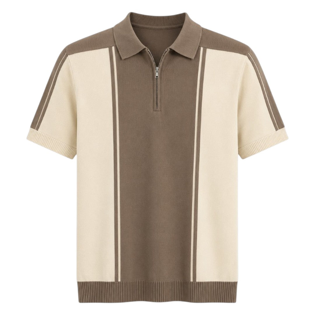 S D Trading Co Men’s Camel Brown & Cream Half-Zip Knitted Polo Shirt