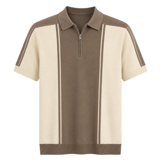 S D Trading Co Men’s Camel Brown & Cream Half-Zip Knitted Polo Shirt