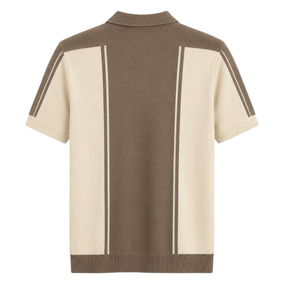 S D Trading Co Men’s Camel Brown & Cream Half-Zip Knitted Polo Shirt