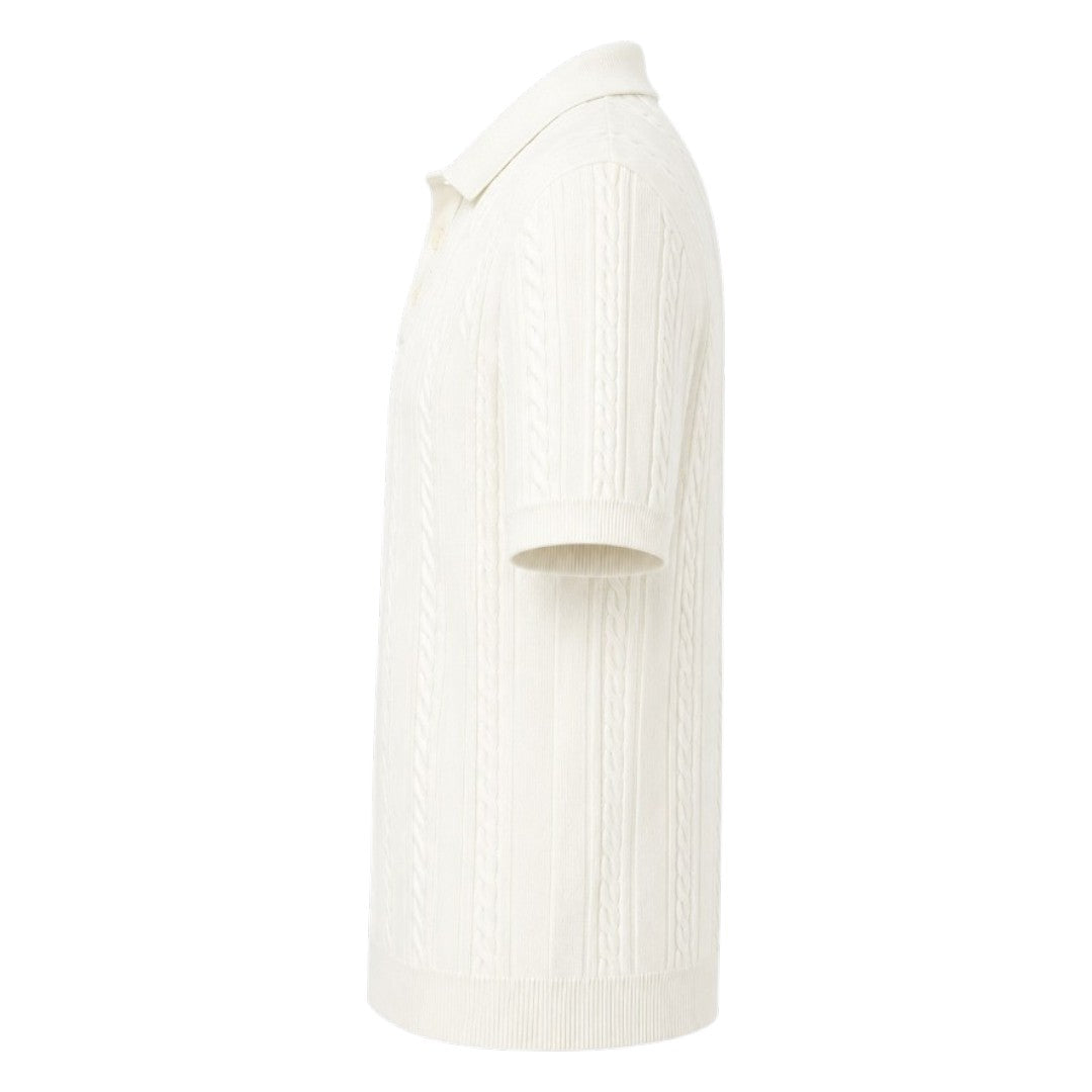 S D Trading Co Men’s Ivory Cable-Knit Polo Shirt
