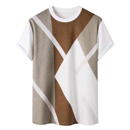 S D Trading Co Men’s Brown, Taupe & White Geometric Crew Neck T-Shirt