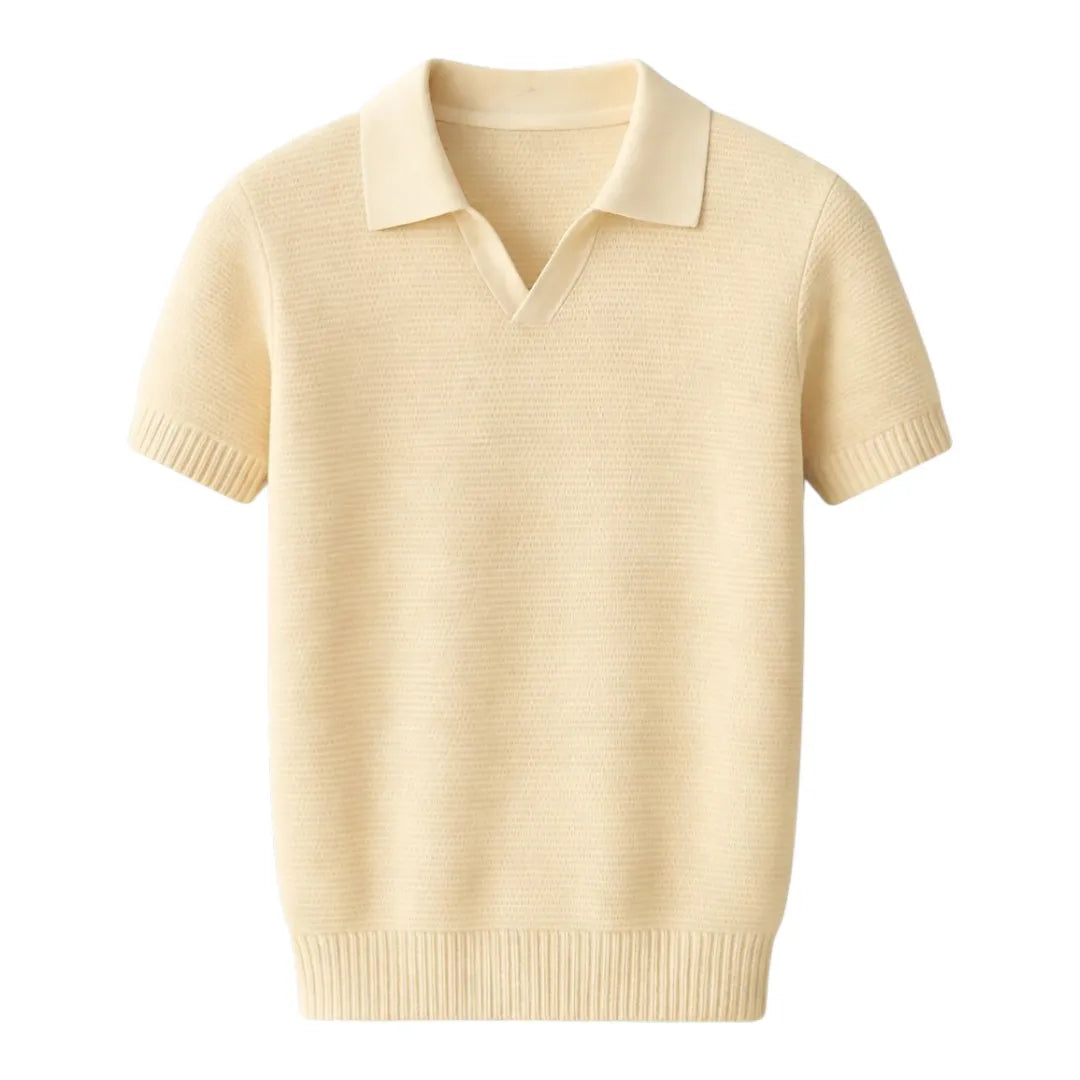 S D Trading Co Men’s Cream Textured Knitted Polo T-Shirt