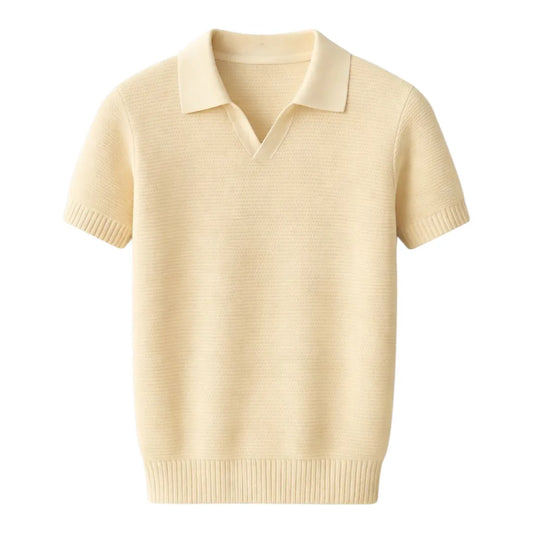 S D Trading Co Men’s Cream Textured Knitted Polo T-Shirt