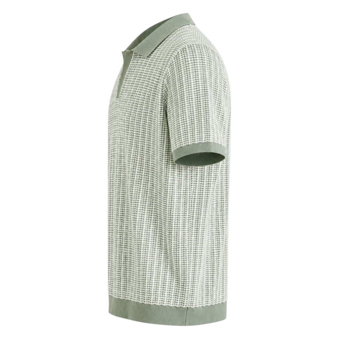 S D Trading Co Men’s Sage Green Textured Open-Collar Knitted Polo Shirt