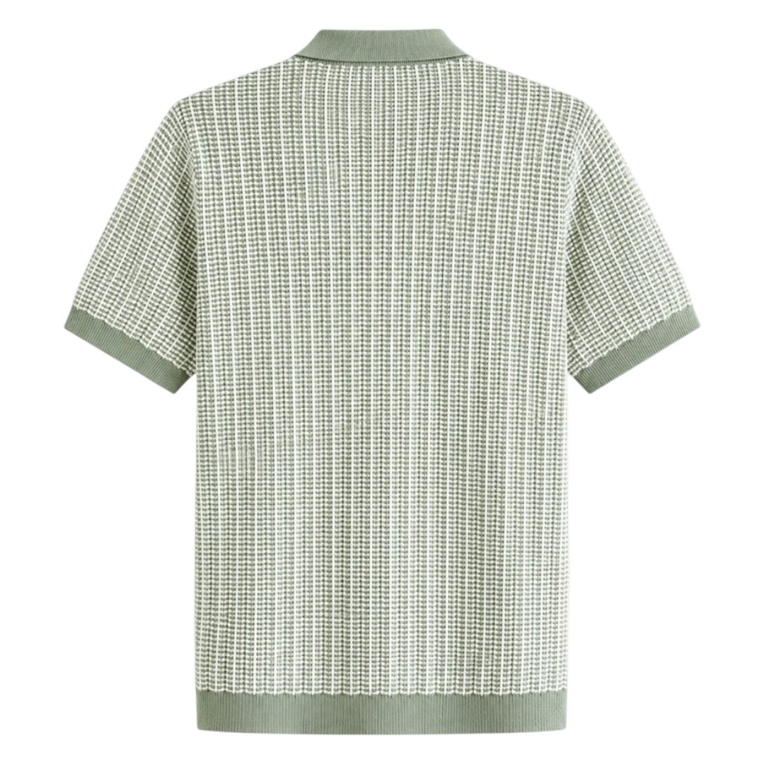 S D Trading Co Men’s Sage Green Textured Open-Collar Knitted Polo Shirt