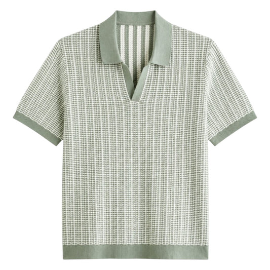 S D Trading Co Men’s Sage Green Textured Open-Collar Knitted Polo Shirt