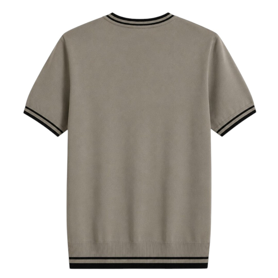 S D Trading Co Men’s Taupe Contrast-Trim Knitted Crew Neck T-Shirt