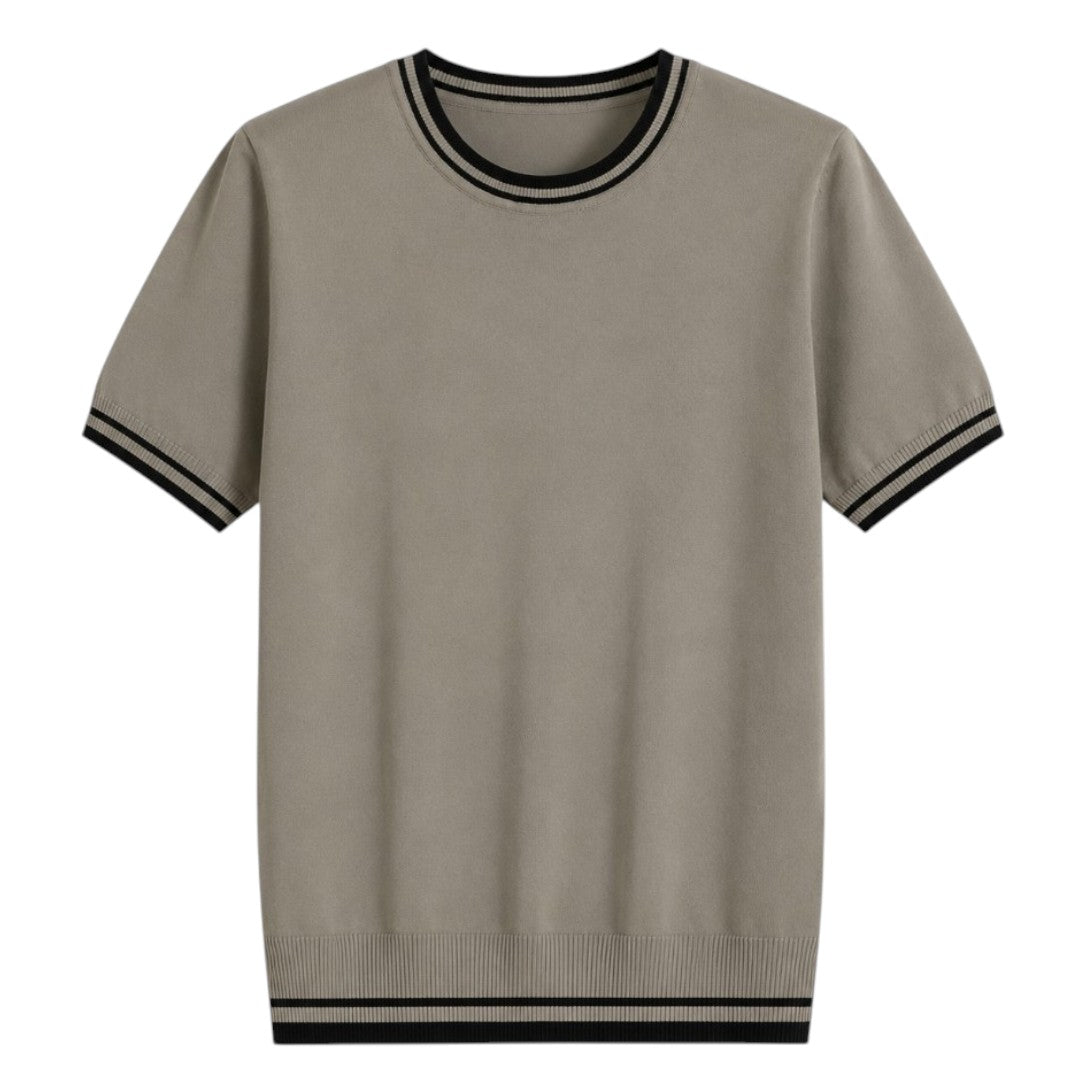 S D Trading Co Men’s Taupe Contrast-Trim Knitted Crew Neck T-Shirt