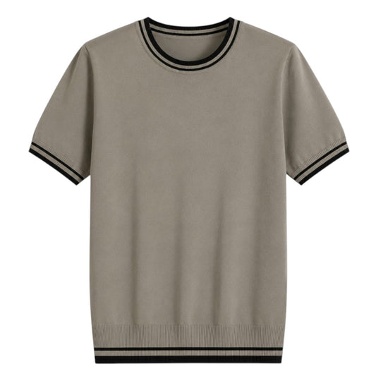 S D Trading Co Men’s Taupe Contrast-Trim Knitted Crew Neck T-Shirt